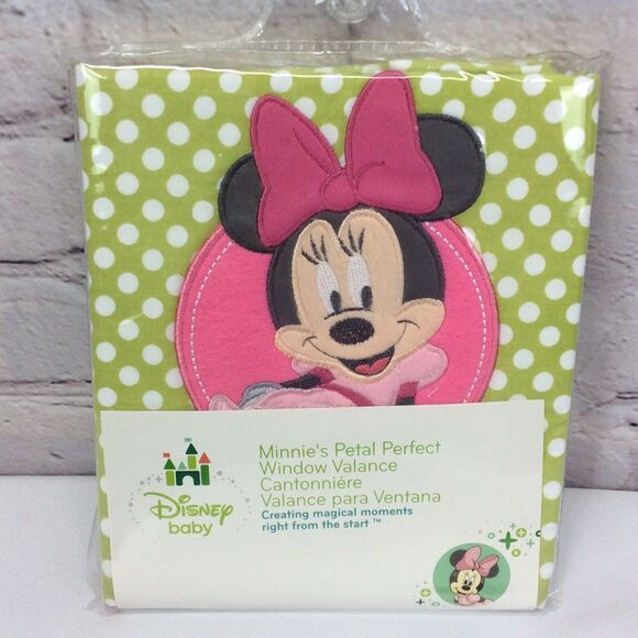 Disney Baby Minnie’s Petal Perfect Window Valance Curtain Green & Pink Polka Dot - Picture 1 of 6